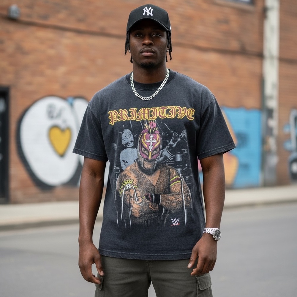 Primitive Black WWE Logo Tee sz med